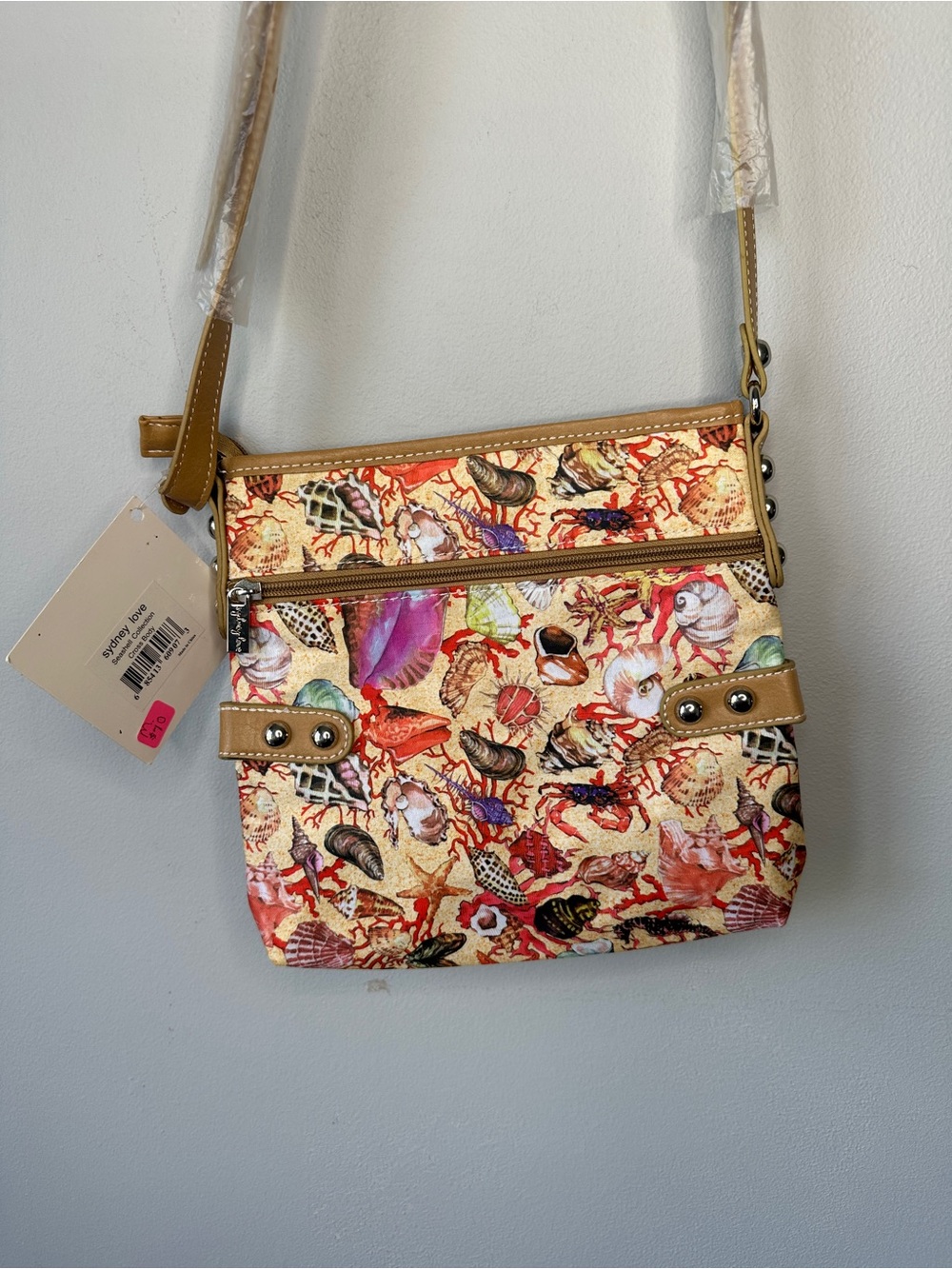 Sydney Love Multicolor Seashell Crossbody with Tan Trim